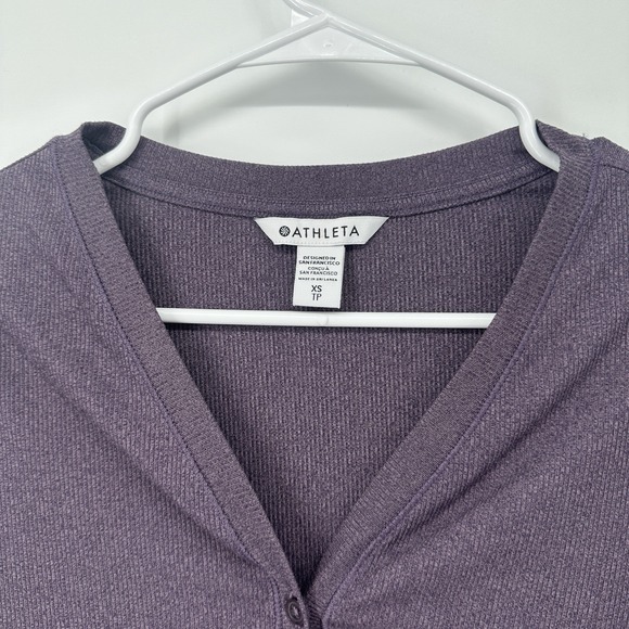 Athleta Uptempo Ribbed Henley Long Sleeve Shirt Womens Size XS Purple Top - Picture 7 of 10